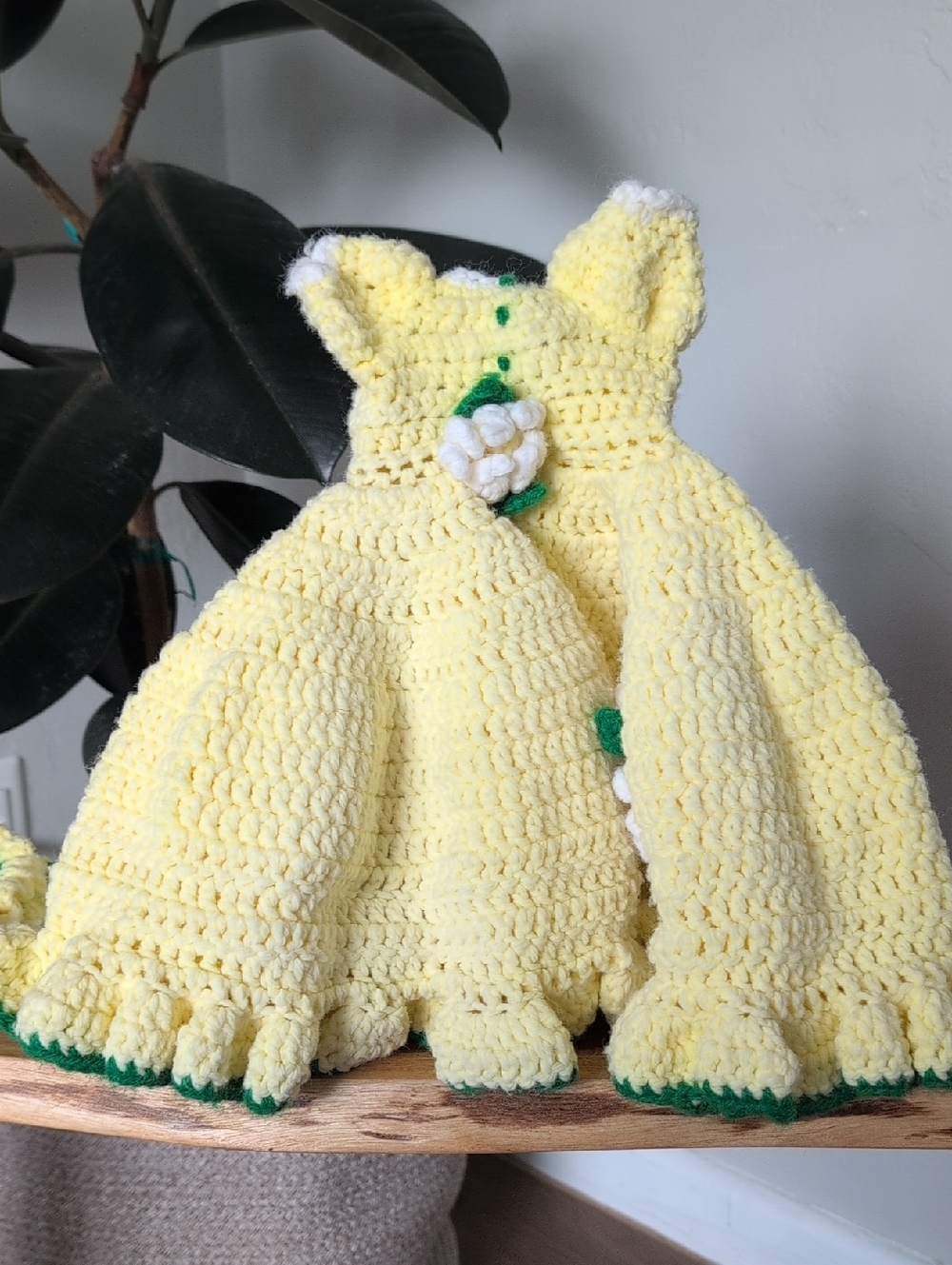 Vintage Yellow and Green Hand Crochet Doll Dress Set